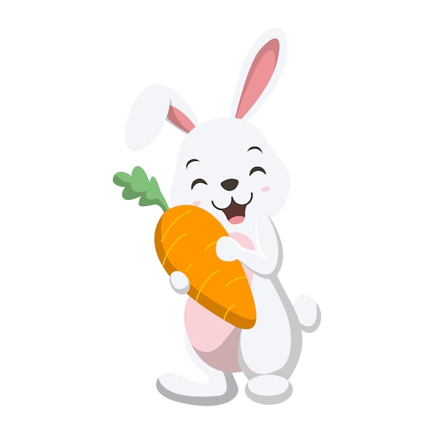 Cute white rabbit holding a carrot