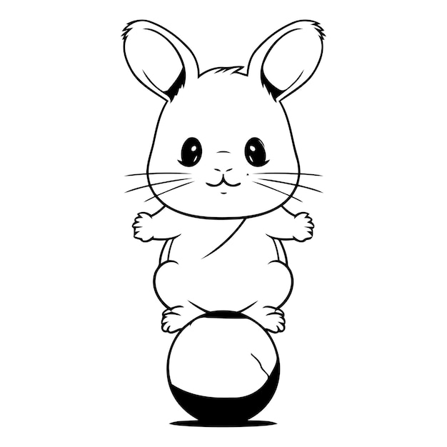 Vector cute white rabbit sitting on a big ball vector illustration