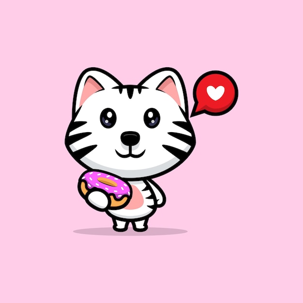 Cute white tiger like donut cartoon mascot