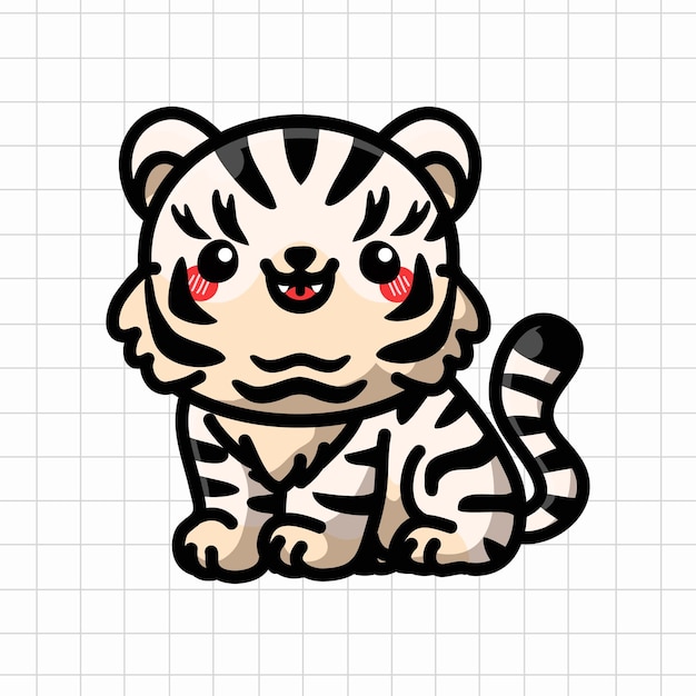 Cute White Tiger Vector Illustration