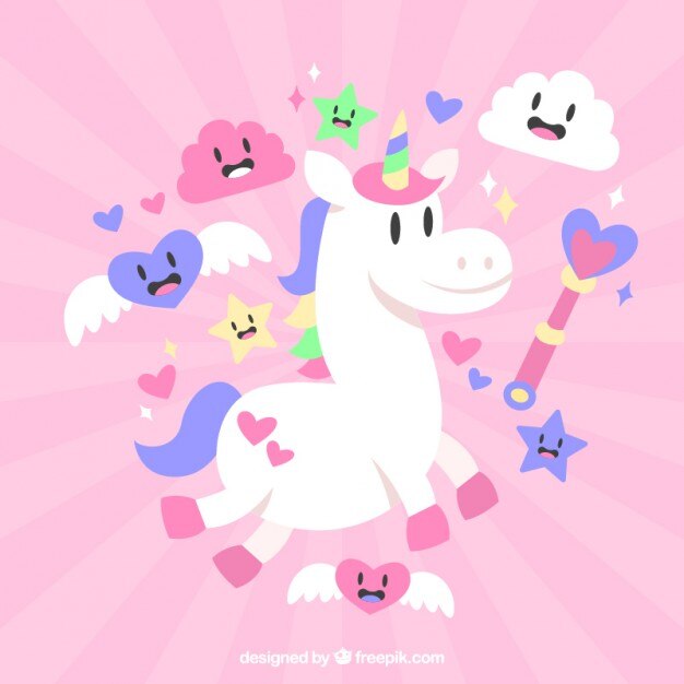 Vector cute white unicorn with nice elements