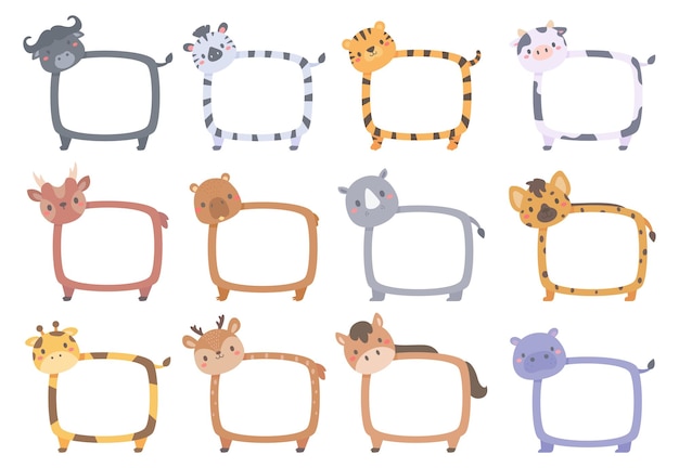 Vector cute wild animal cartoon text frame for kids