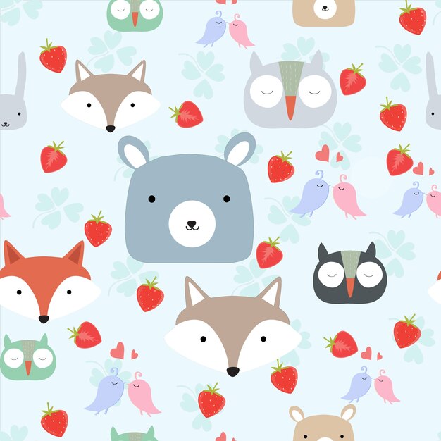 Vector cute wild animal head seamless pattern