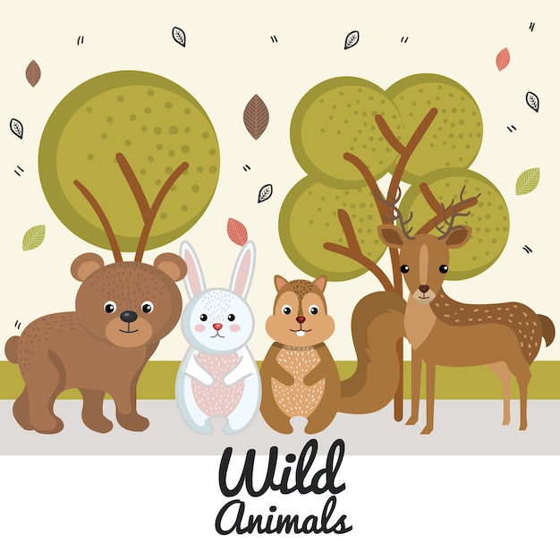 Cute wild animal nature fauna set