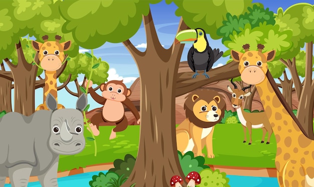 Cute wild animals in the forest