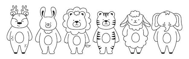 Симпатичные дикие животные наброски детский набор детский забавный персонаж лев тигр слон олень овца кролик