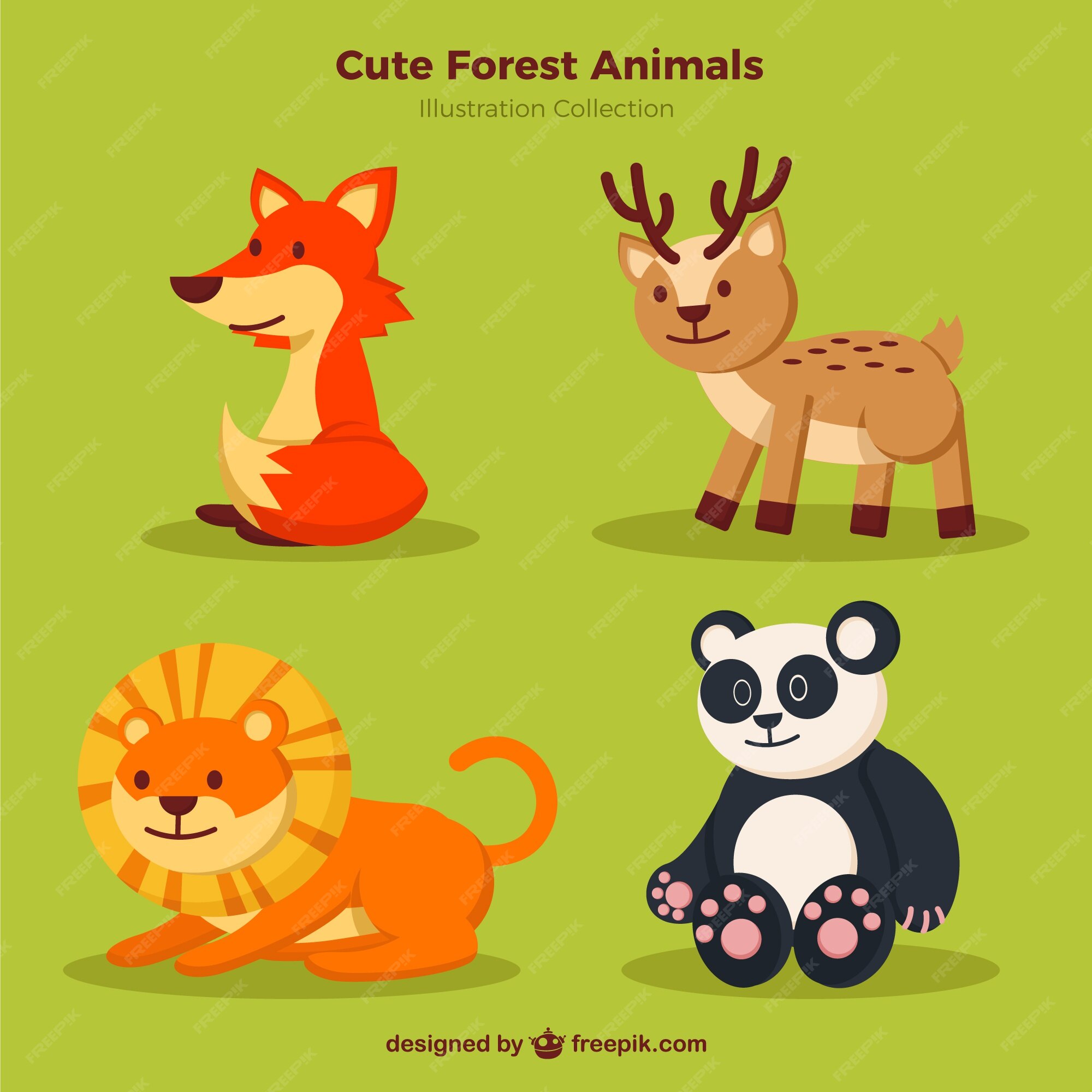 Premium Vector | Cute wild animals pack