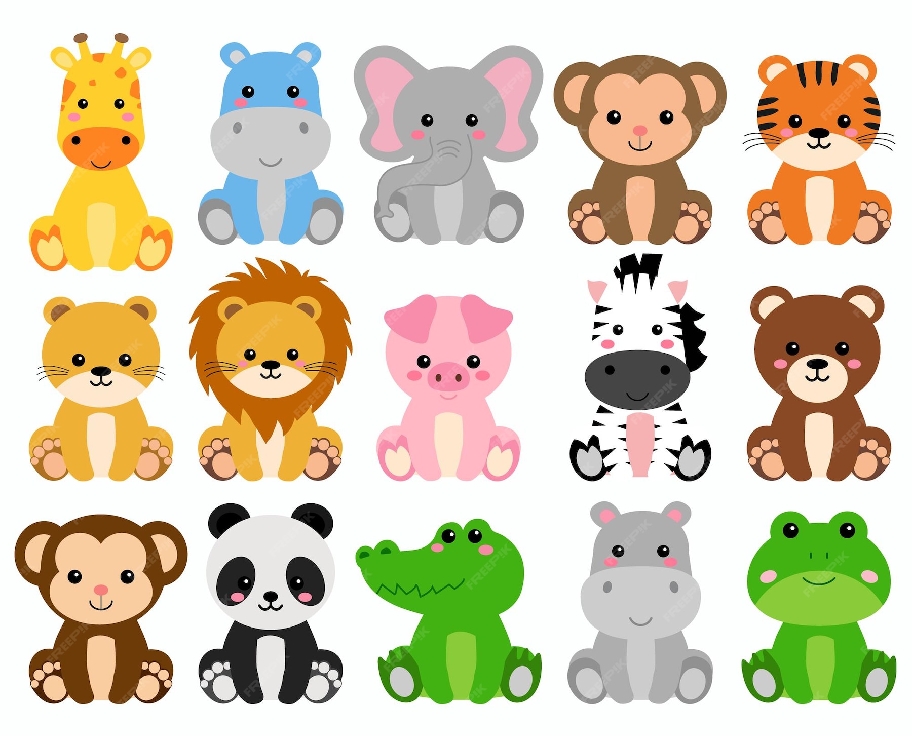 Premium Vector | Cute wild animals set including lion, tiger, pig, bear