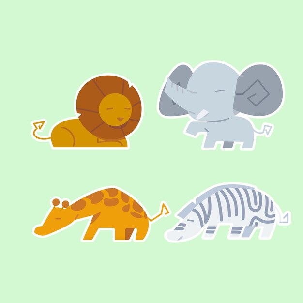 Cute wild animals set including lion zebra giraffe and elephant Safari jungle animals vector Woodland animal illustration