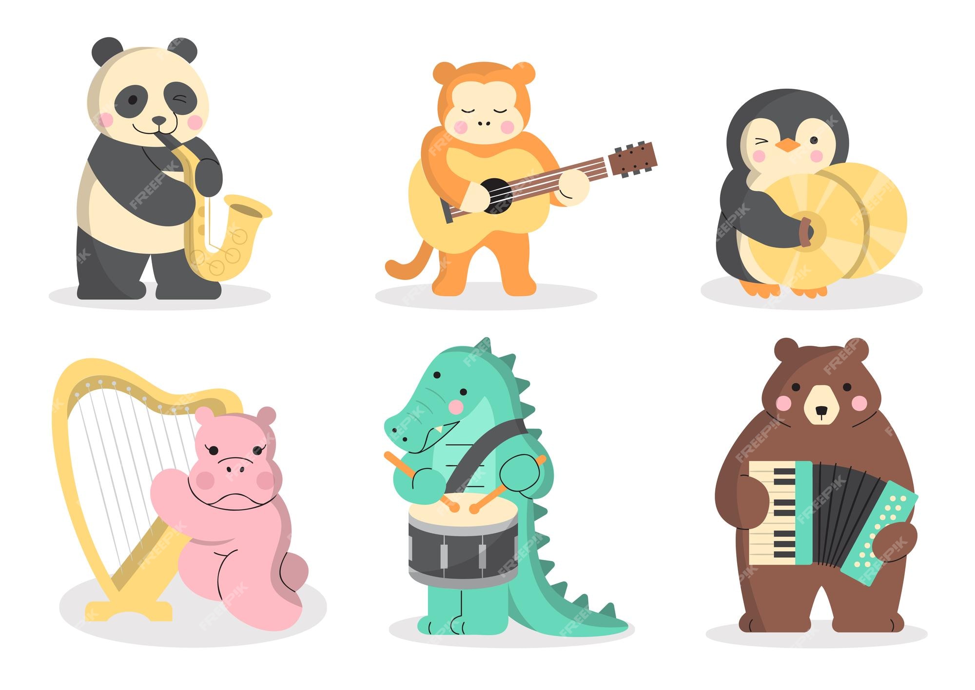 Premium Vector | Cute wild animals and various musical instruments in a  musician concept hand drawing in cartoon characters on white background  vector illustration