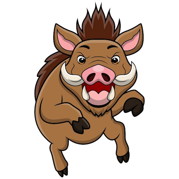 Cute wild boar cartoon on white background