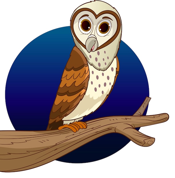 Cute wild owl sitting on branch in the moonlights. Halloween bird in the night. Wildlife fauna