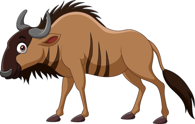 Vector cute wildebeest cartoon isolated on white background