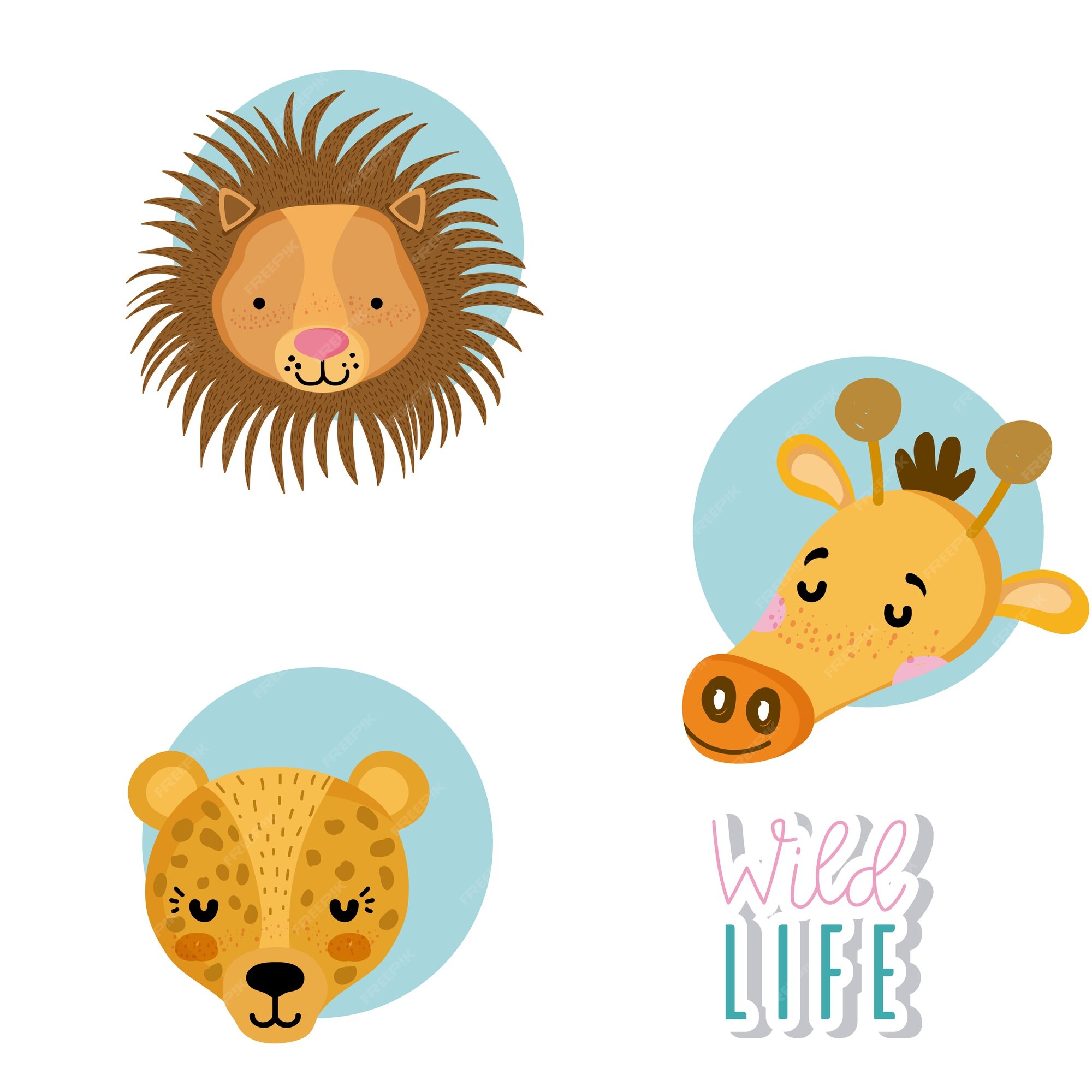 Premium Vector | Cute wildlife animals cartoon round icons Premium Vector | Cute wildlife animals cartoon round icons