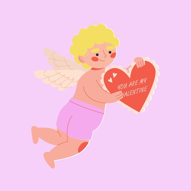 Cute winged cupid holding valentine you are my valentine for saint valentines day. february amur