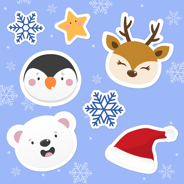 Vector cute winter animal stickers