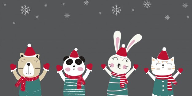 cute winter animals. merry Christmas and happy new year.