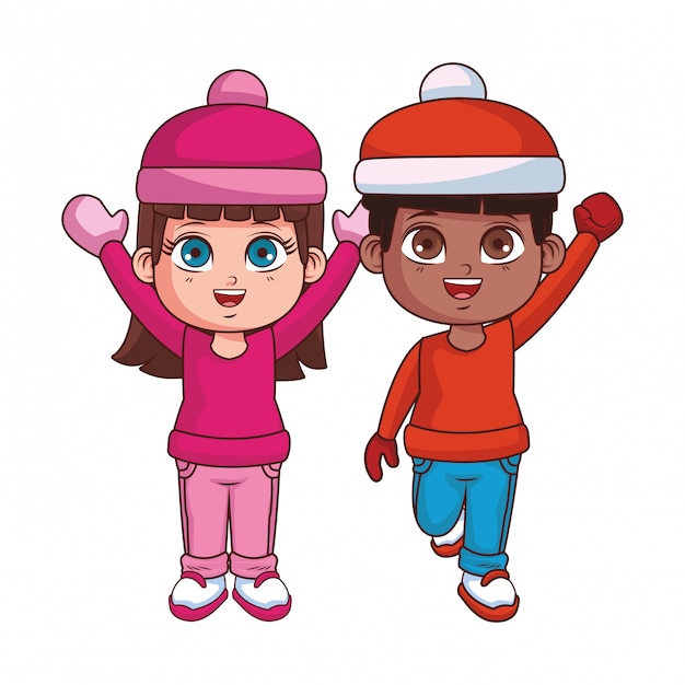 Vector cute winter children cartoon