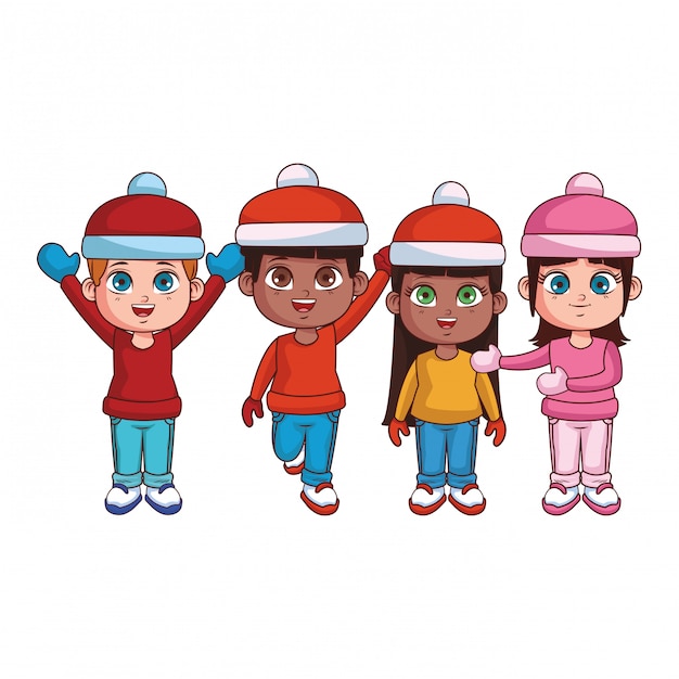 Vector cute winter children cartoon