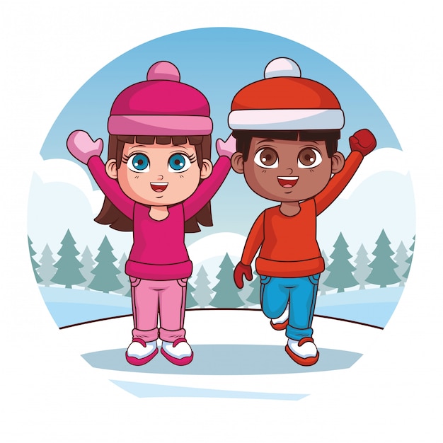 Cute winter children cartoon