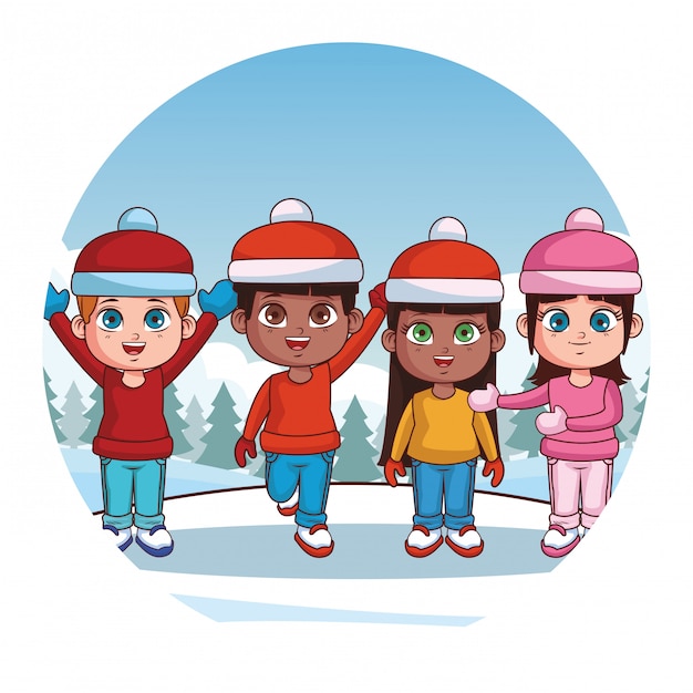 Vector cute winter children cartoon