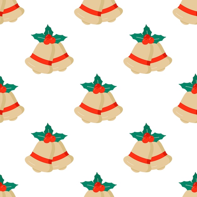 Cute winter Christmas bells pattern in cartoon style in vector.