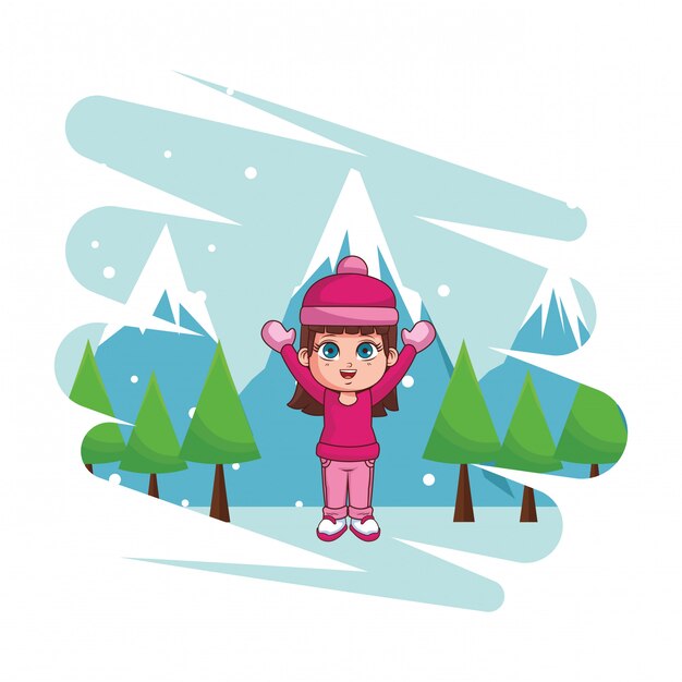 Cute winter girl cartoon