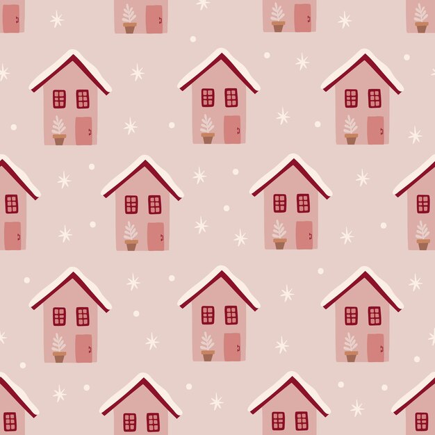 Cute winter pattern with houses vector illustration