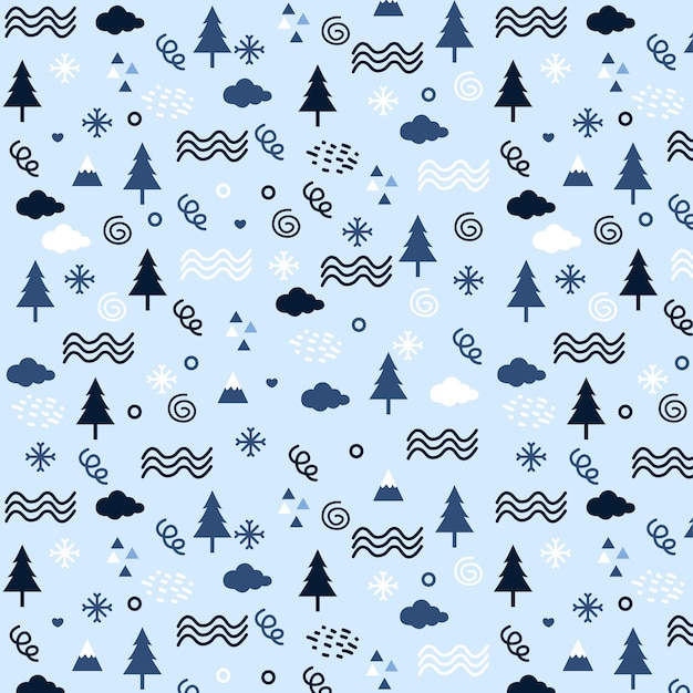 Vector cute winter seamless pattern design blue background