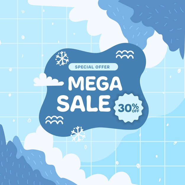 Modello di post quadrato per social media con banner di sconto offerta mega vendita stagione invernale carino