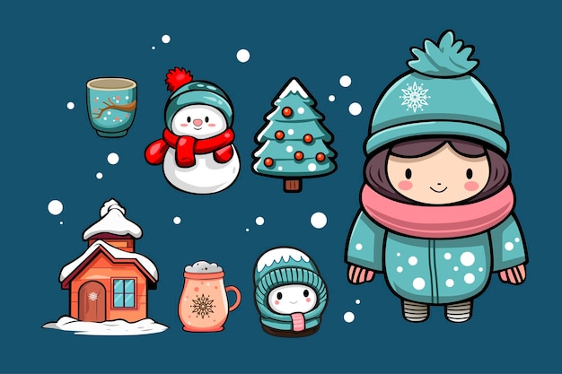 Cute winter vector set