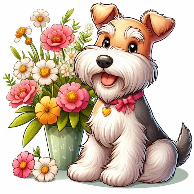 Cute Wire Fox Terrier Dog Vector Cartoon illustration