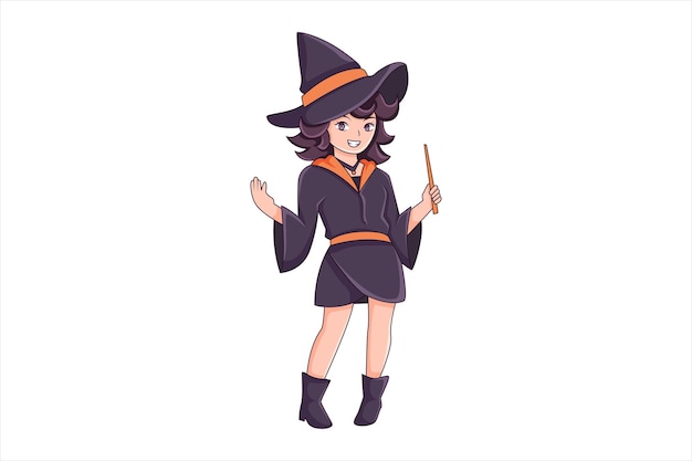 Vector cute witch character design illustration