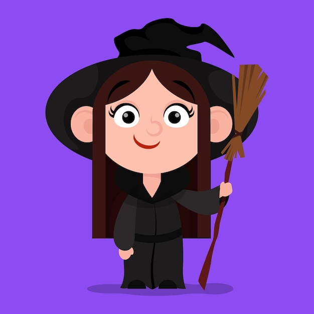 Cute witch character with broom for Halloween