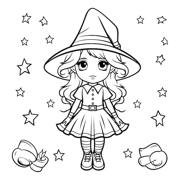 Cute witch Coloring book for children