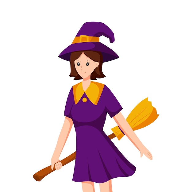 cute witch girl character design illustration