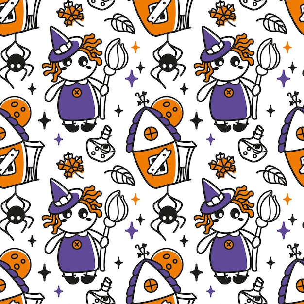 Cute witch on Halloween night Happy Halloween Children's print Seamless pattern