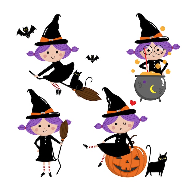 Vector cute witch vector set