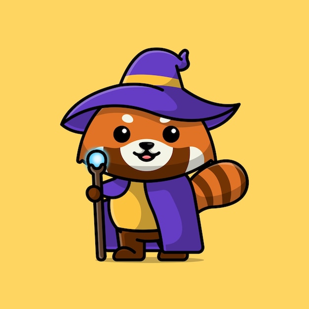 Vector cute wizard red panda cartoon vector illustration animal proffession concept icon isolated