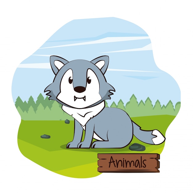 Cute wolf cartoon icon 