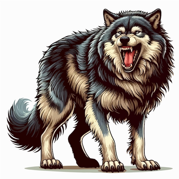 cute wolf cartoon vector on white background