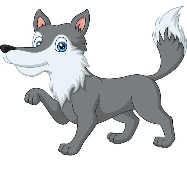 Vector cute wolf cartoon on white background