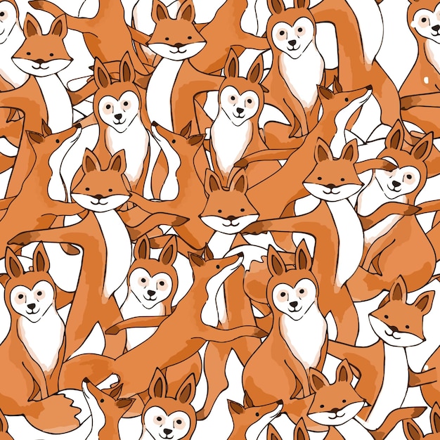 Vector cute wolf fox animal seamless pattern