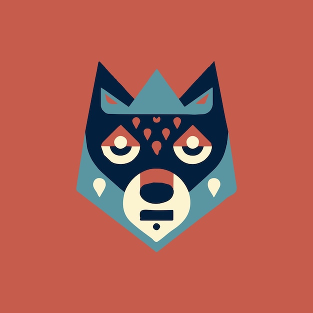 Cute wolf head flat design logo illustration