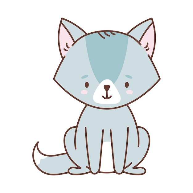 Vector cute wolf in kawaii style cute animals in kawaii style drawings for children isolated vector