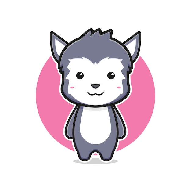 Cute wolf mascot character cartoon icon illustration. Design isolated flat cartoon style