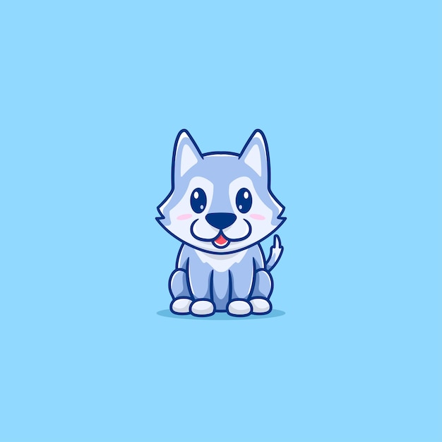 Cute wolf sitting cartoon illustration