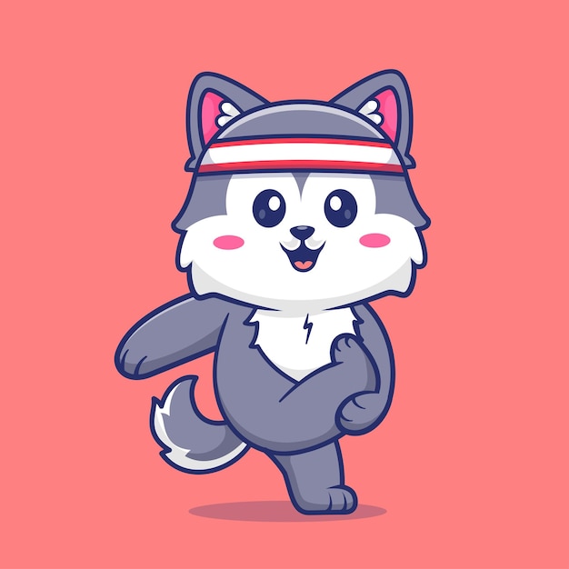 Cute wolf stretching cartoon vector icon illustration animal sport icon isolated flat vector