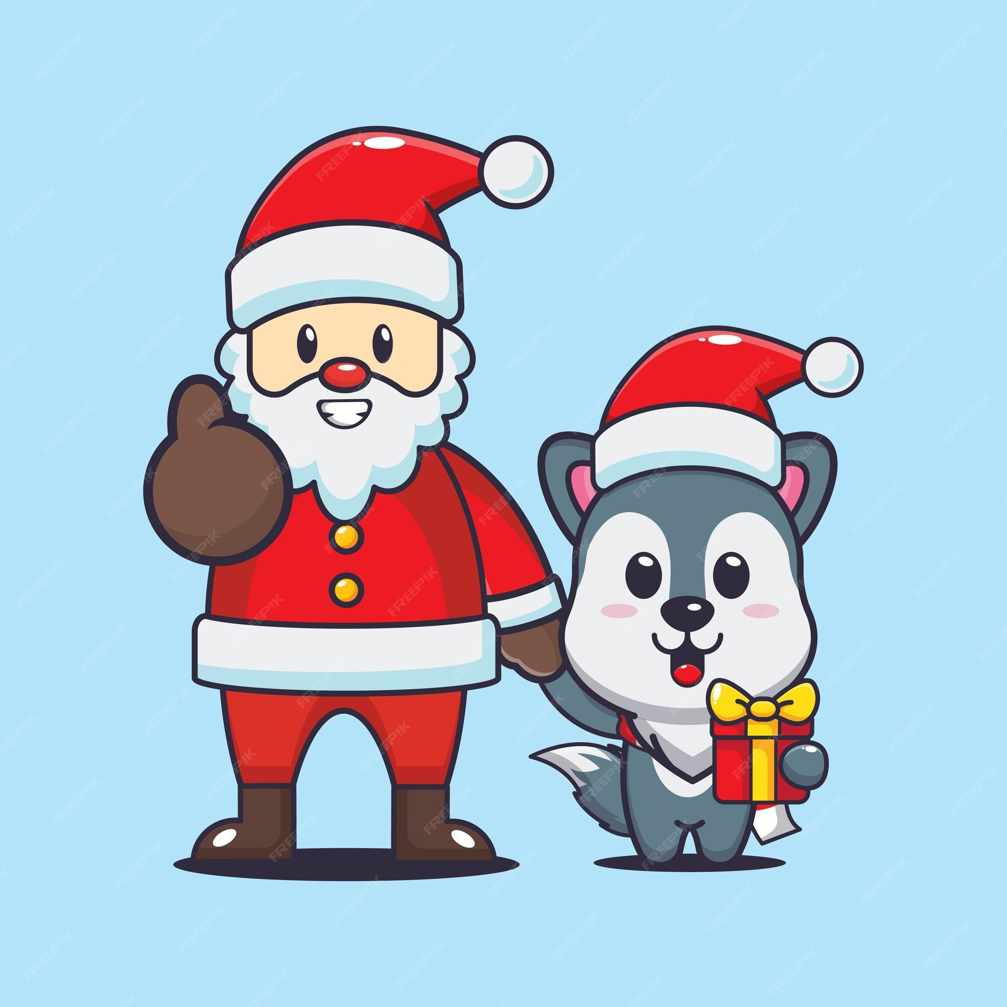 Premium Vector | Cute wolf with santa claus. cute christmas cartoon  illustration.