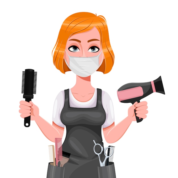 Vector cute woman barber. female hairstylist